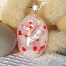 Red, Opal and Silver Dichroic Glass Pendant