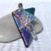Fused Glass Handmade Dichroic Pendant - Green Red Hint of Purple
