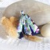 Fused Glass Handmade Dichroic Pendant - Green Gold Cerise Blue Fan