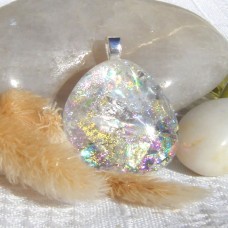 Fused Glass Handmade Dichroic Pendant - Faux White Opal