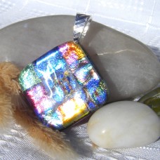 Fused Glass Handmade Dichroic Pendant - Sparkling Bling Diamond
