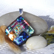 Fused Glass Handmade Dichroic Pendant - Colourful Diamond