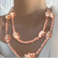 Handmade Beaded and Chain Necklace Golden Spiral Beads Pearlescent n1007 Handmade Beaded and Chain Necklace Golden Spiral Beads Pearlescent n1007
