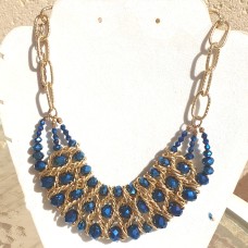 Handmade Sparkly Blue Beaded and Golden Chain Necklace n1012 Handmade Sparkly Blue Beaded and Golden Chain Necklace n1012